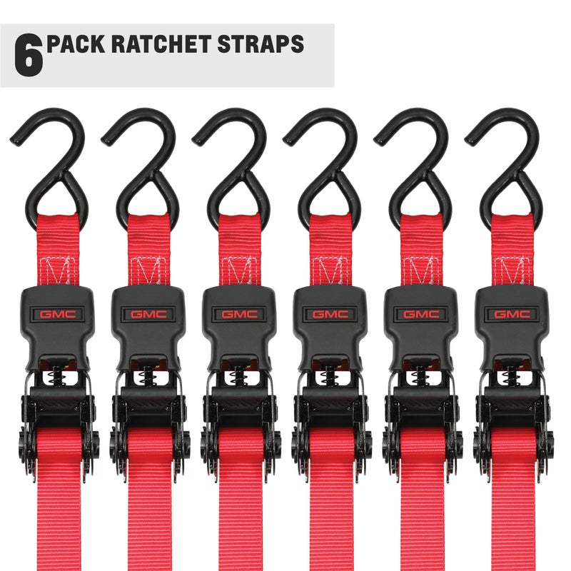 GMC G5000 Red 1" x 14' Rugged Durable Ratchet Tie Down Straps (1,500 LB Break Strength), 6 Pack - Image 2